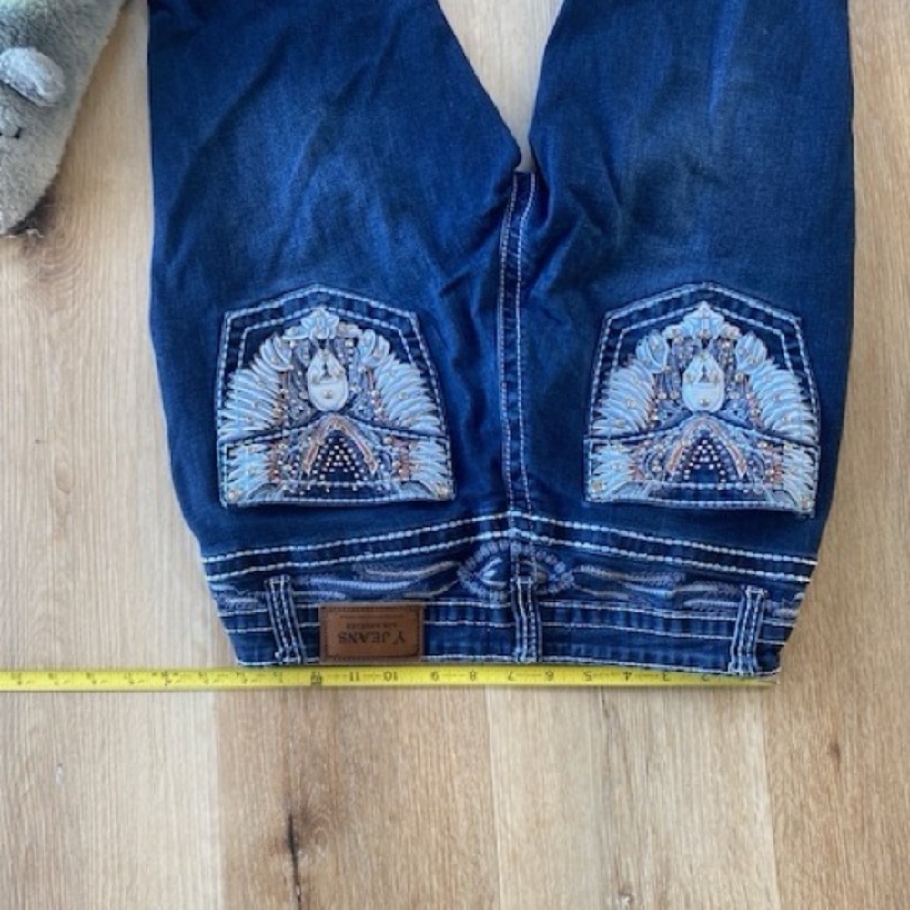 Embellished pocket stretch y jeans embroidered